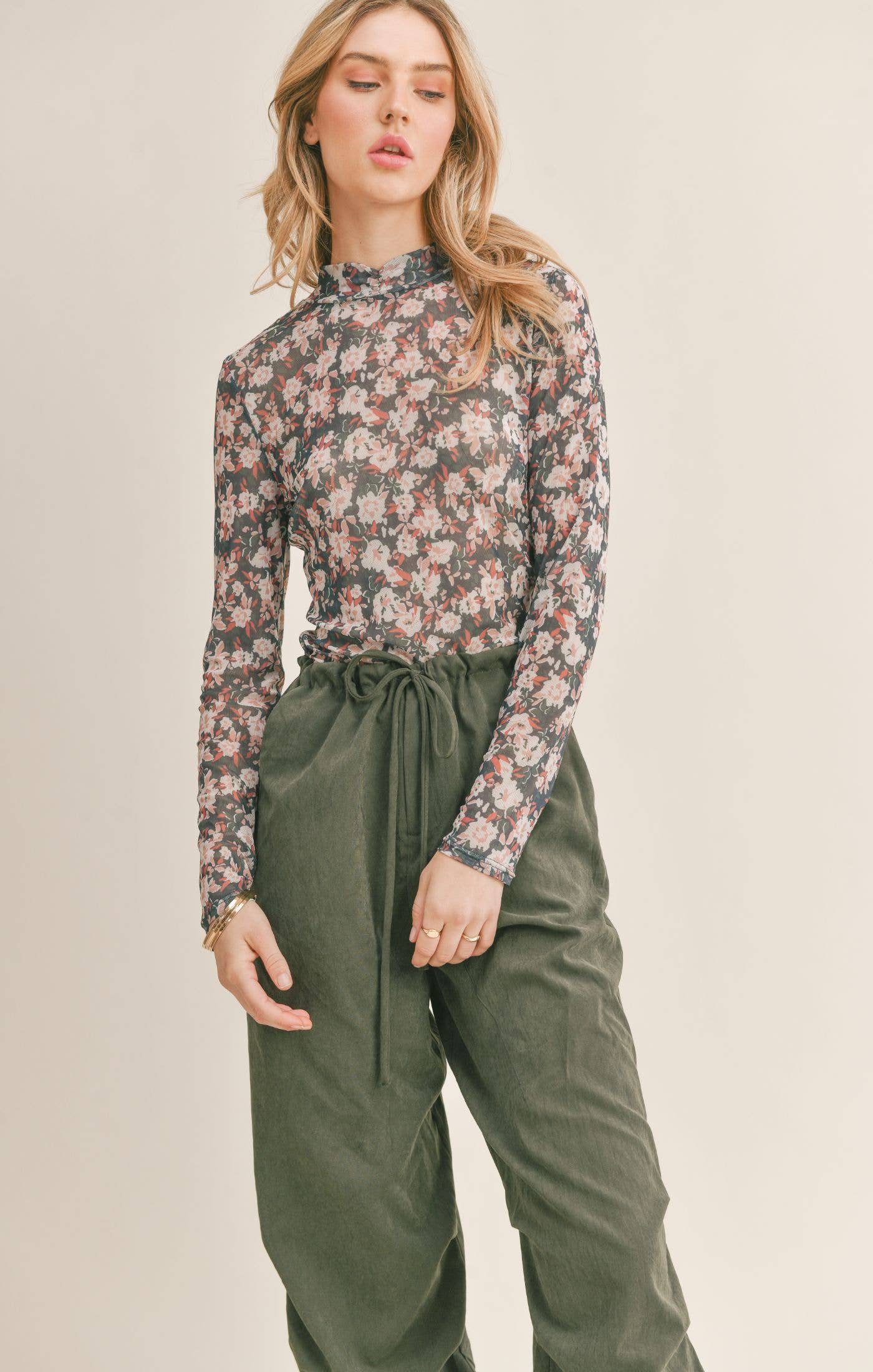 Dreamchaser Mock Neck Mesh Top