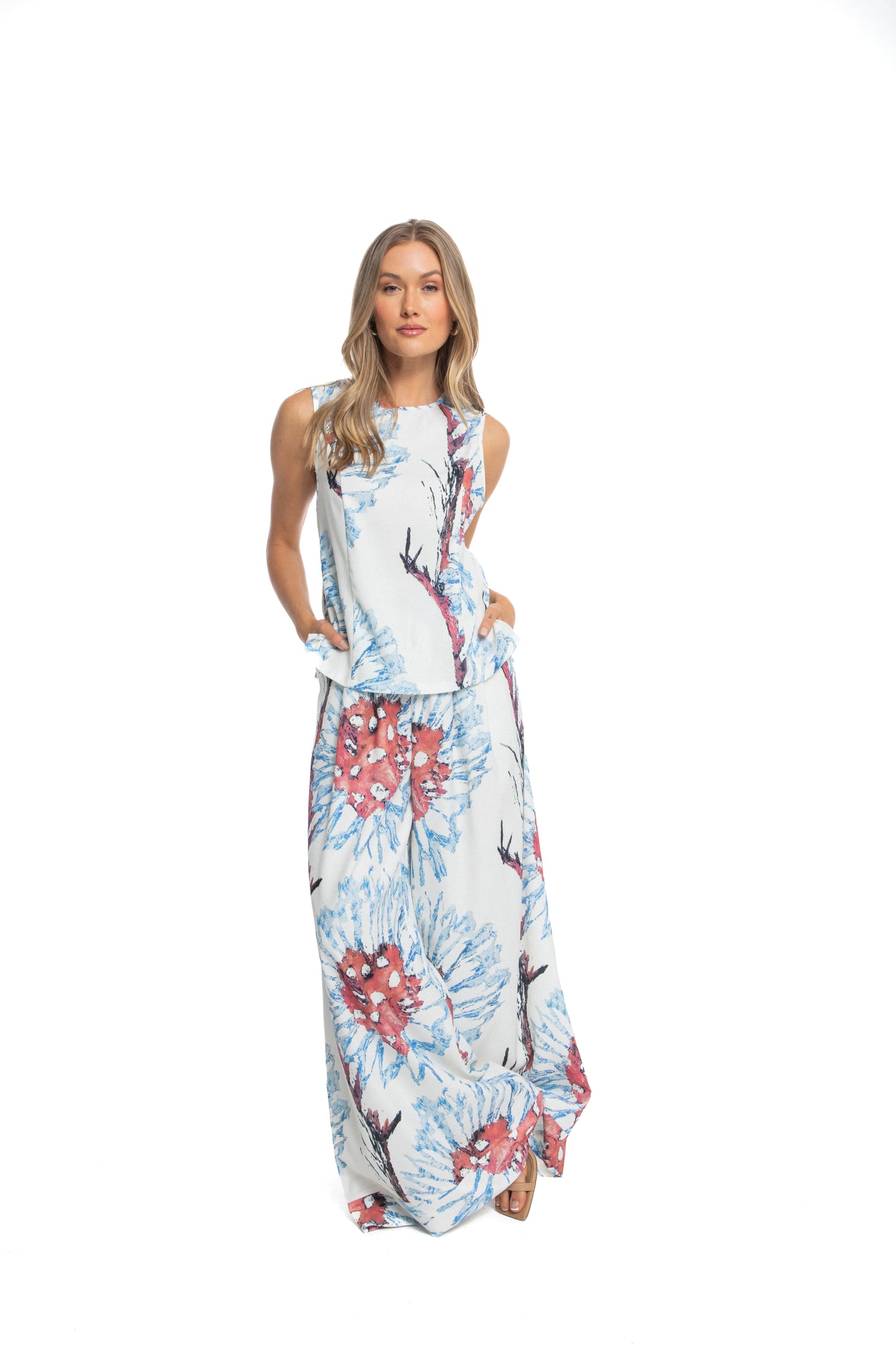 Celia Printed Sleeveless Top and Wide Leg Pants