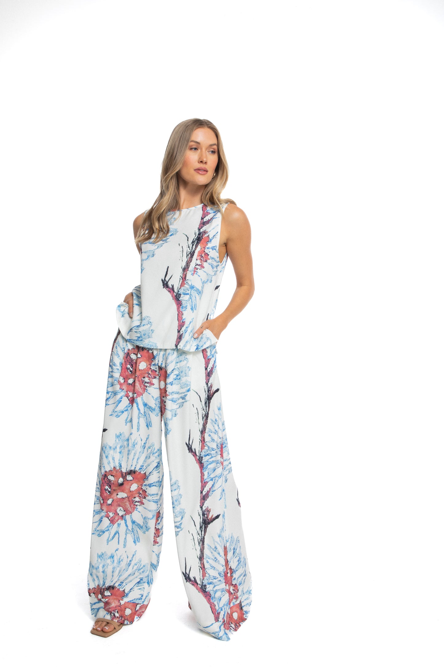 Celia Printed Sleeveless Top and Wide Leg Pants