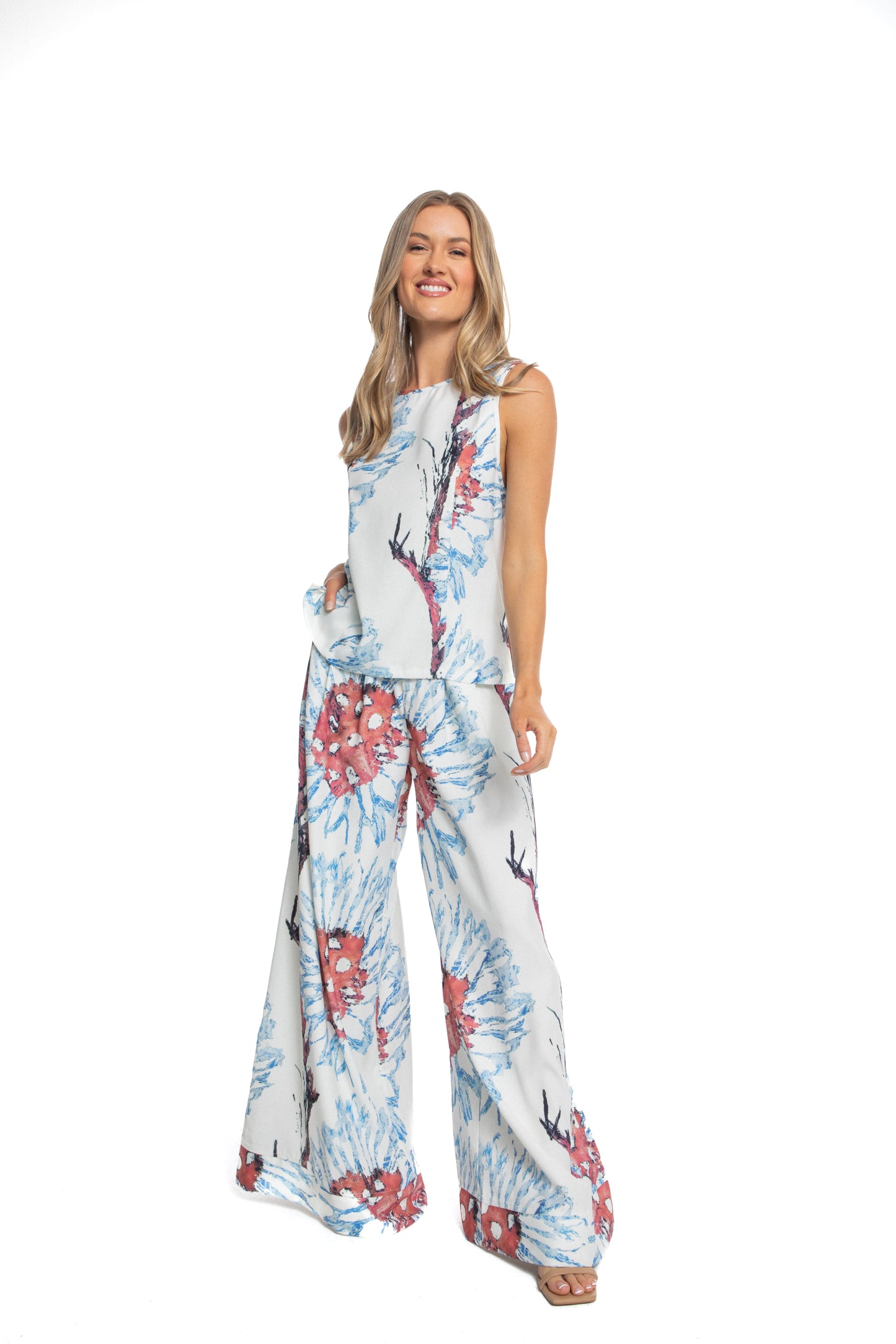 Celia Printed Sleeveless Top and Wide Leg Pants