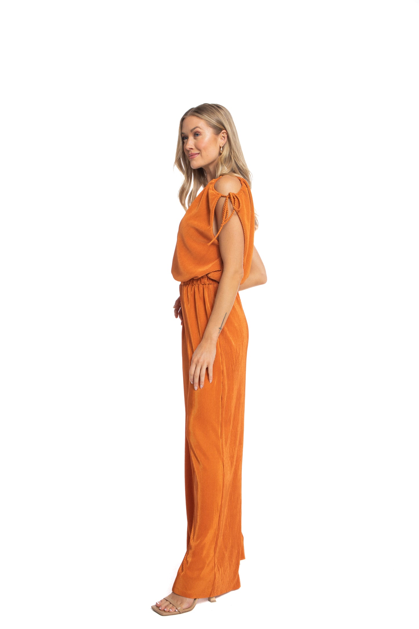 Zaria One Shoulder Drawstring Jumpsuit in Pleated Fabric