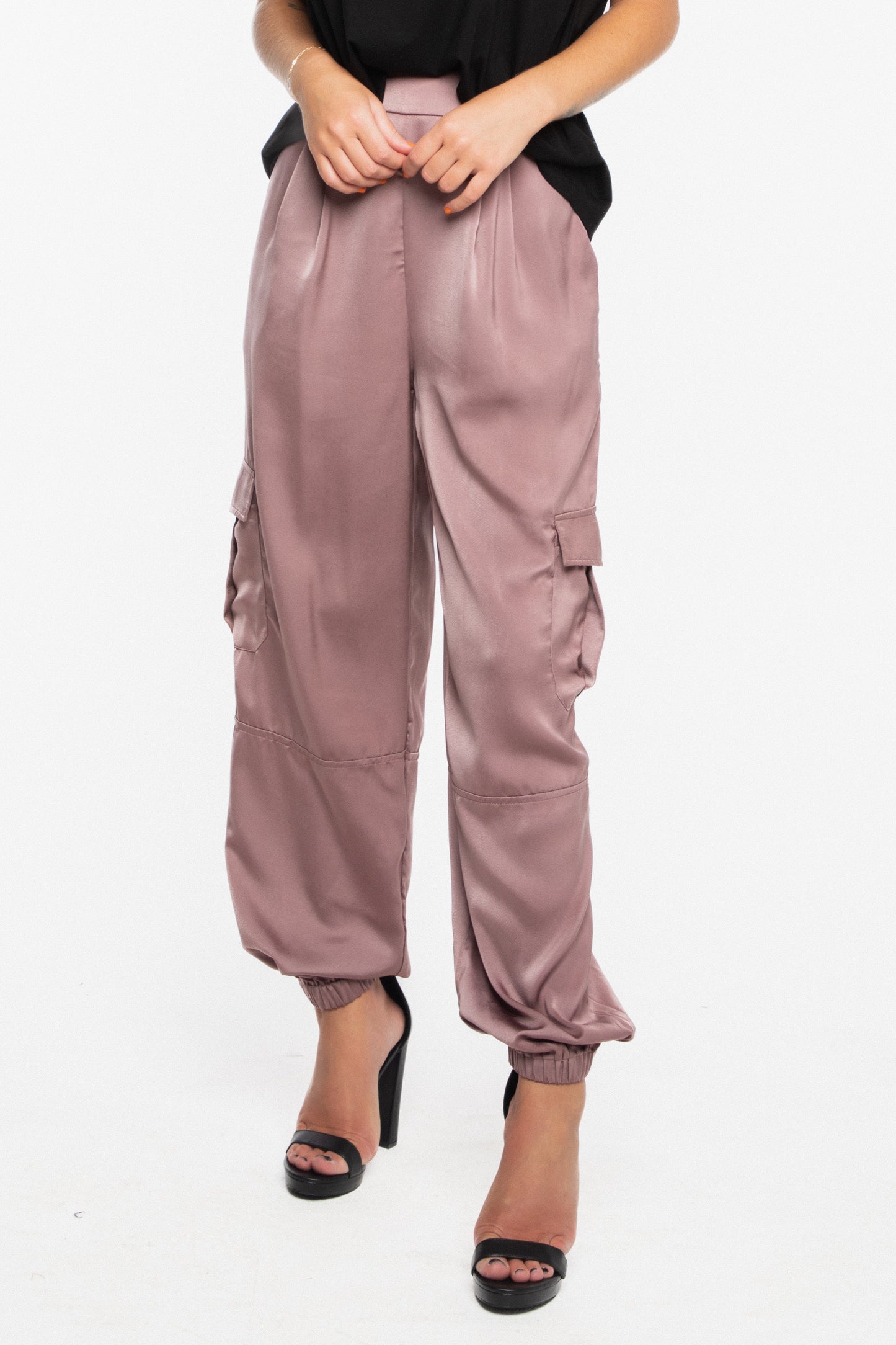 Rebel Satin Cargo Pant in Dusty Rose