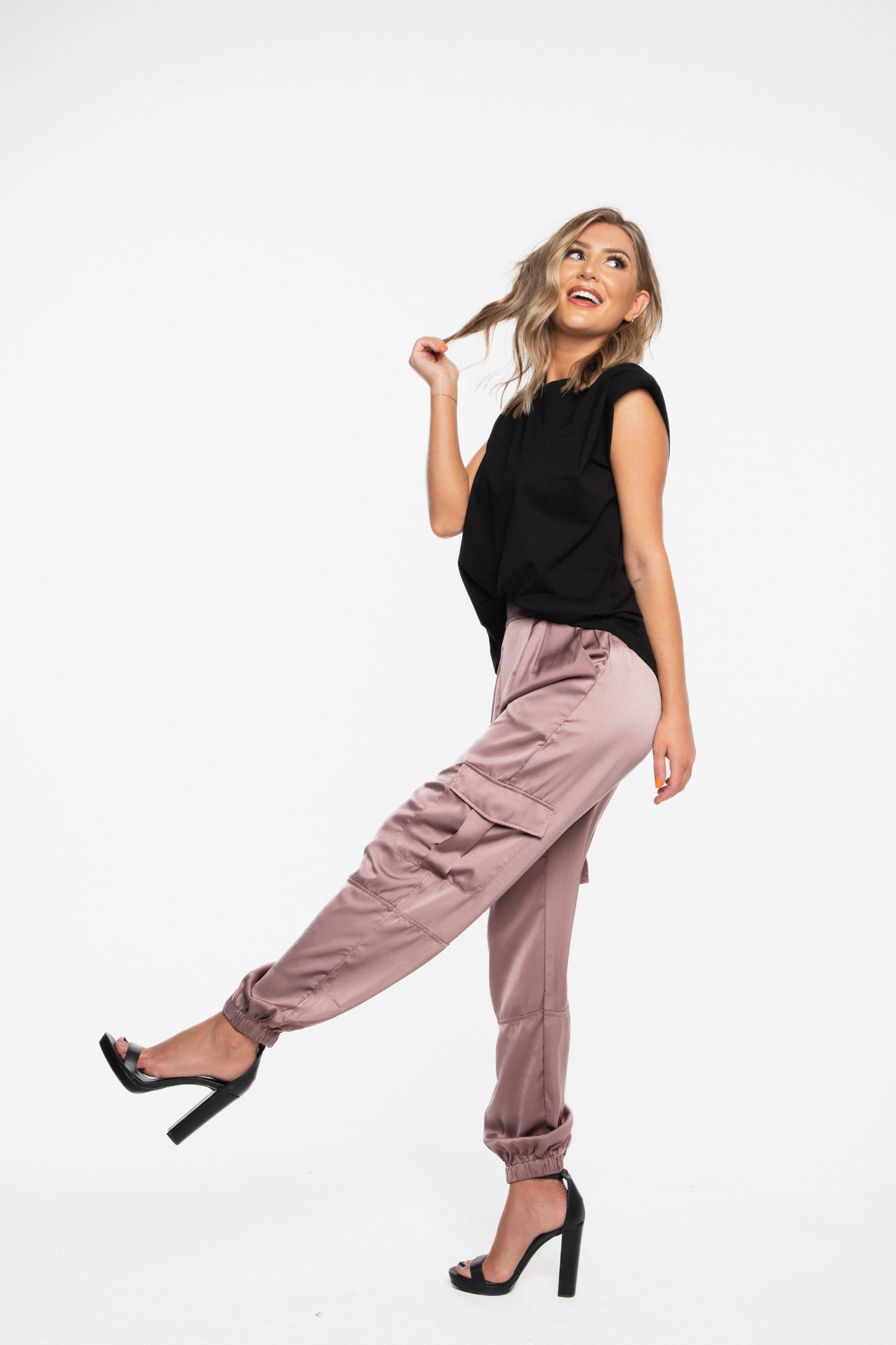 Rebel Satin Cargo Pant in Dusty Rose