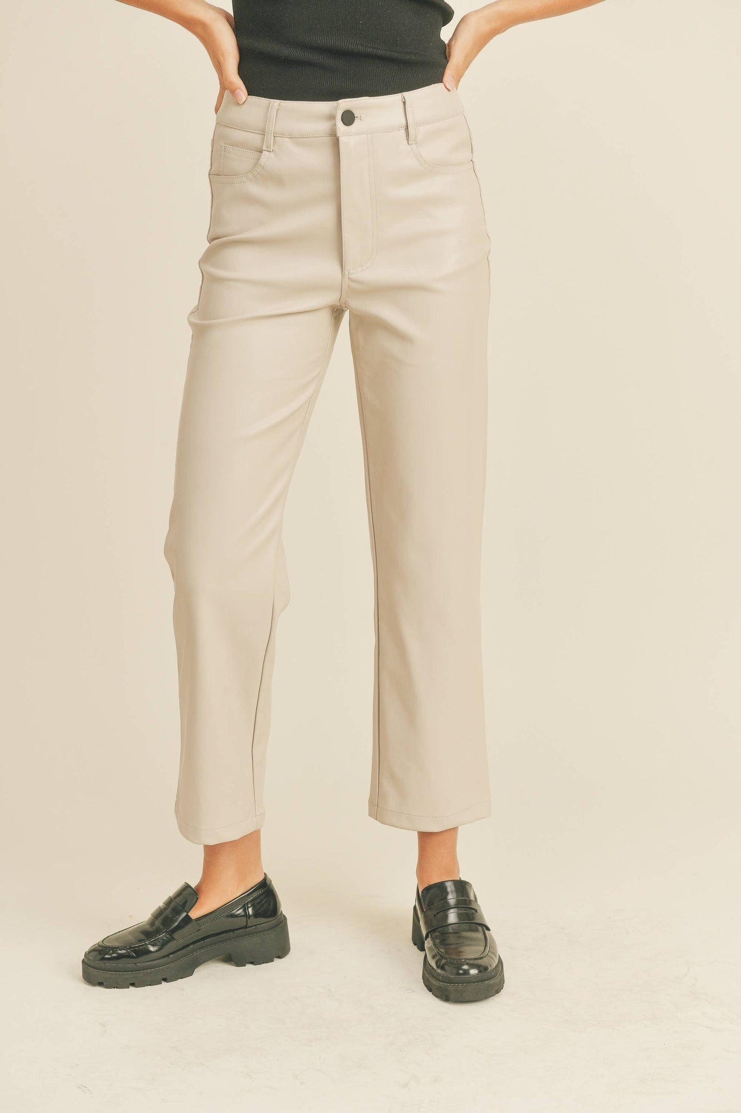Olivia Cream Faux Leather Pants