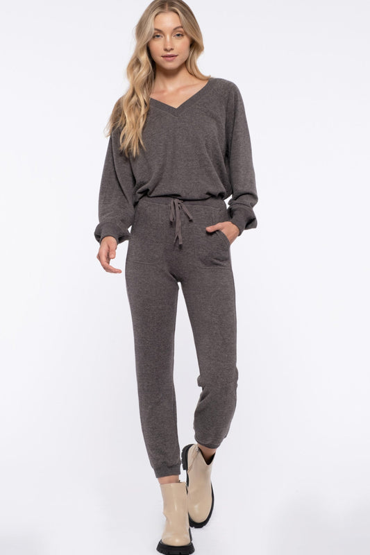 Home For The Holidays Charcoal Top & Jogger Set