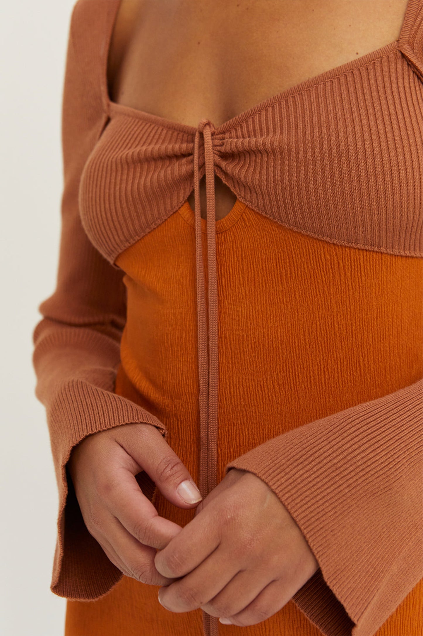 Anna Mix Maxi Dress in Burnt Orange