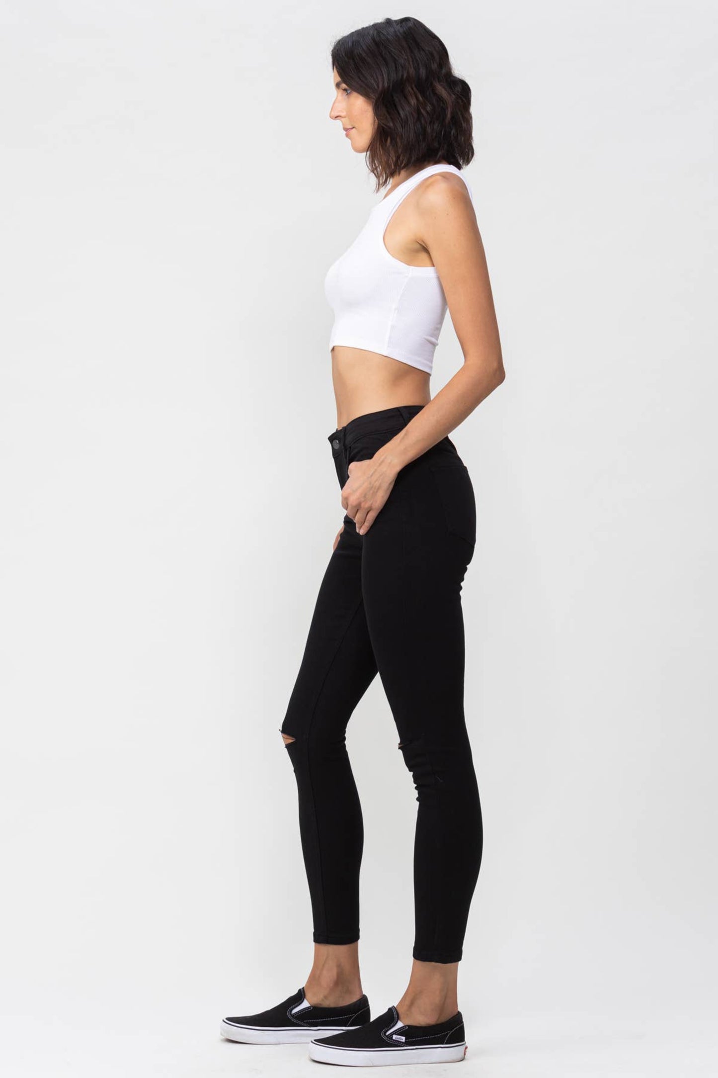 Onyx High Rise Knee Slit Skinny