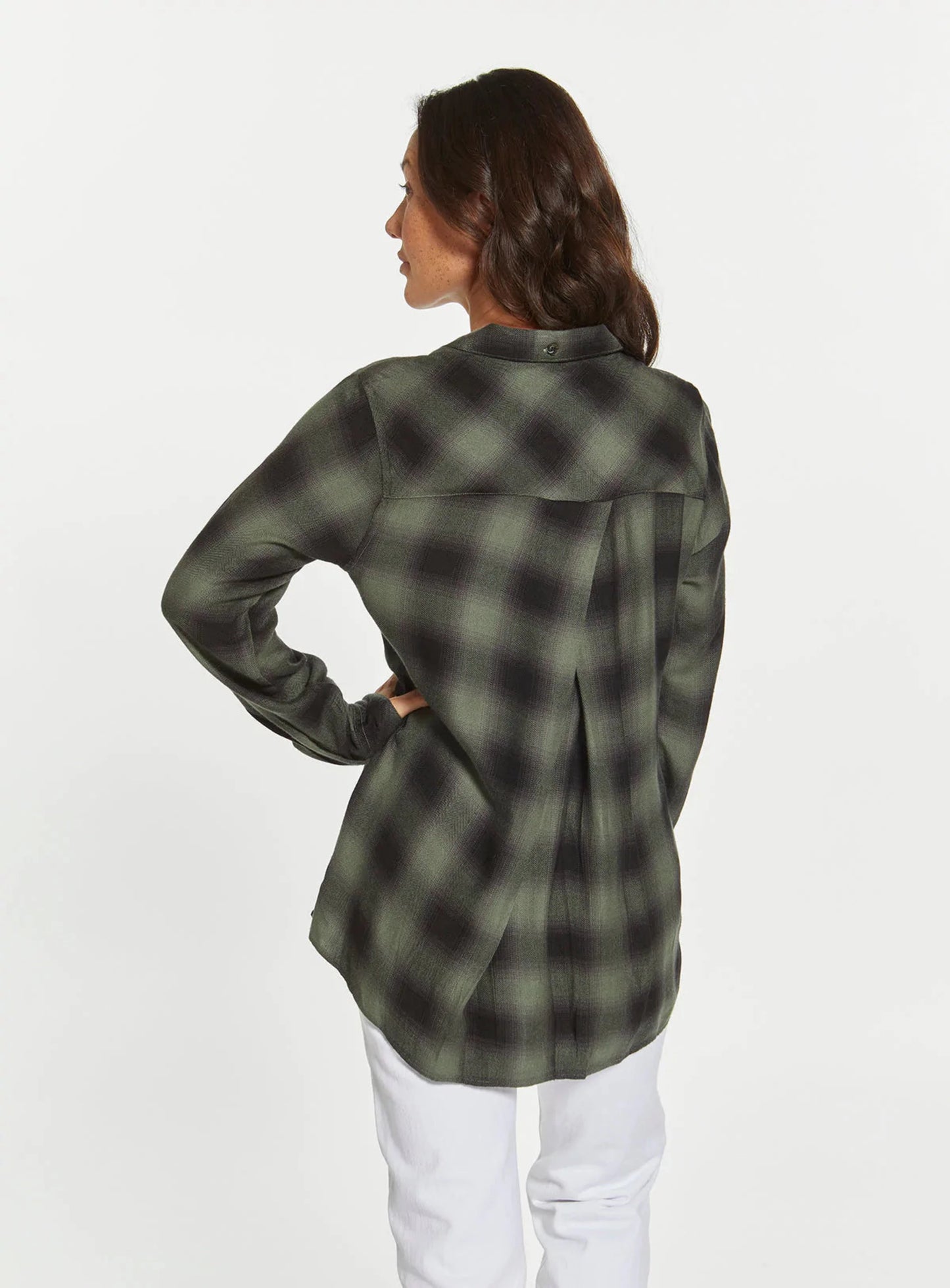 Pine Plaid Button Down Top