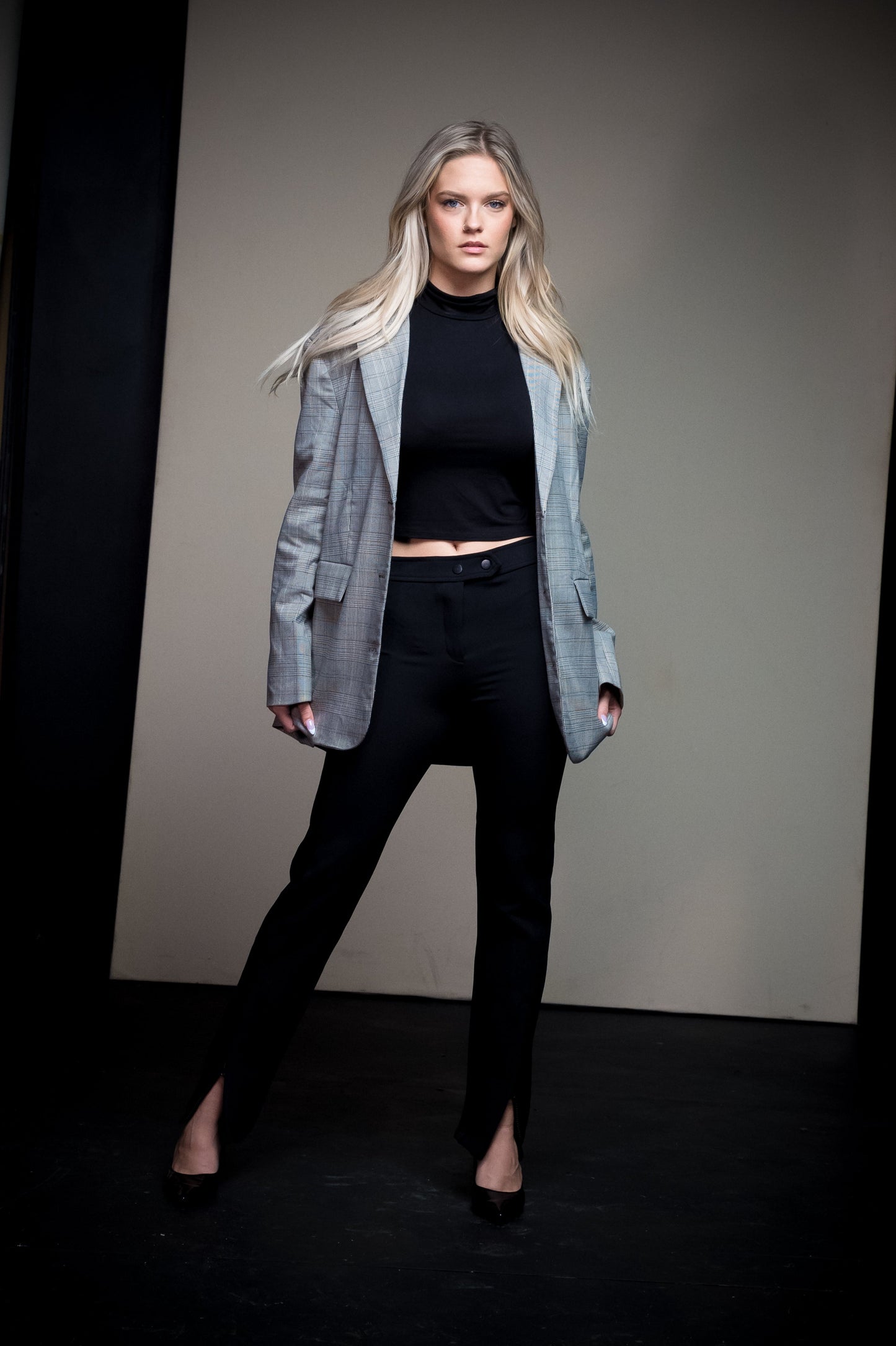 Check Pattern Oversized Boyfriend Blazer