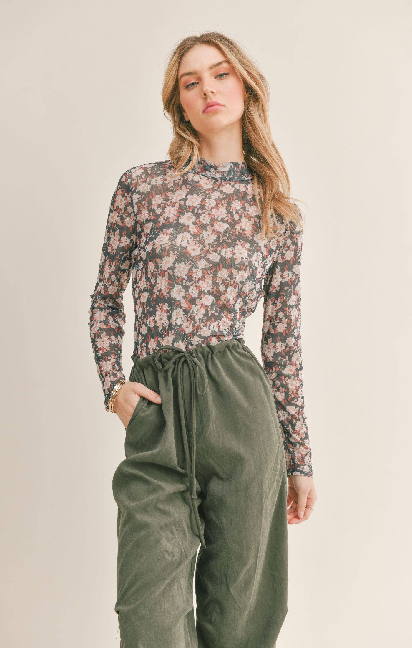 Dreamchaser Mock Neck Mesh Top