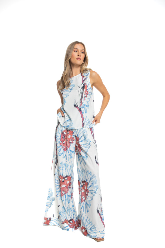 Celia Printed Sleeveless Top and Wide Leg Pants