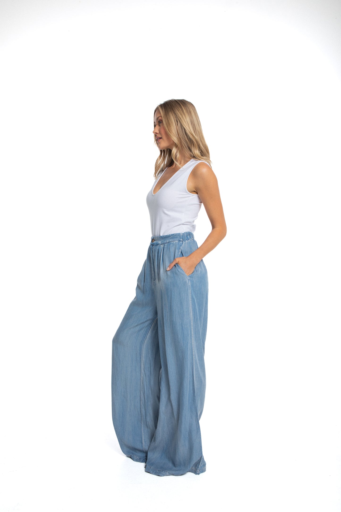 Brooke Chambray Wide Leg Pants