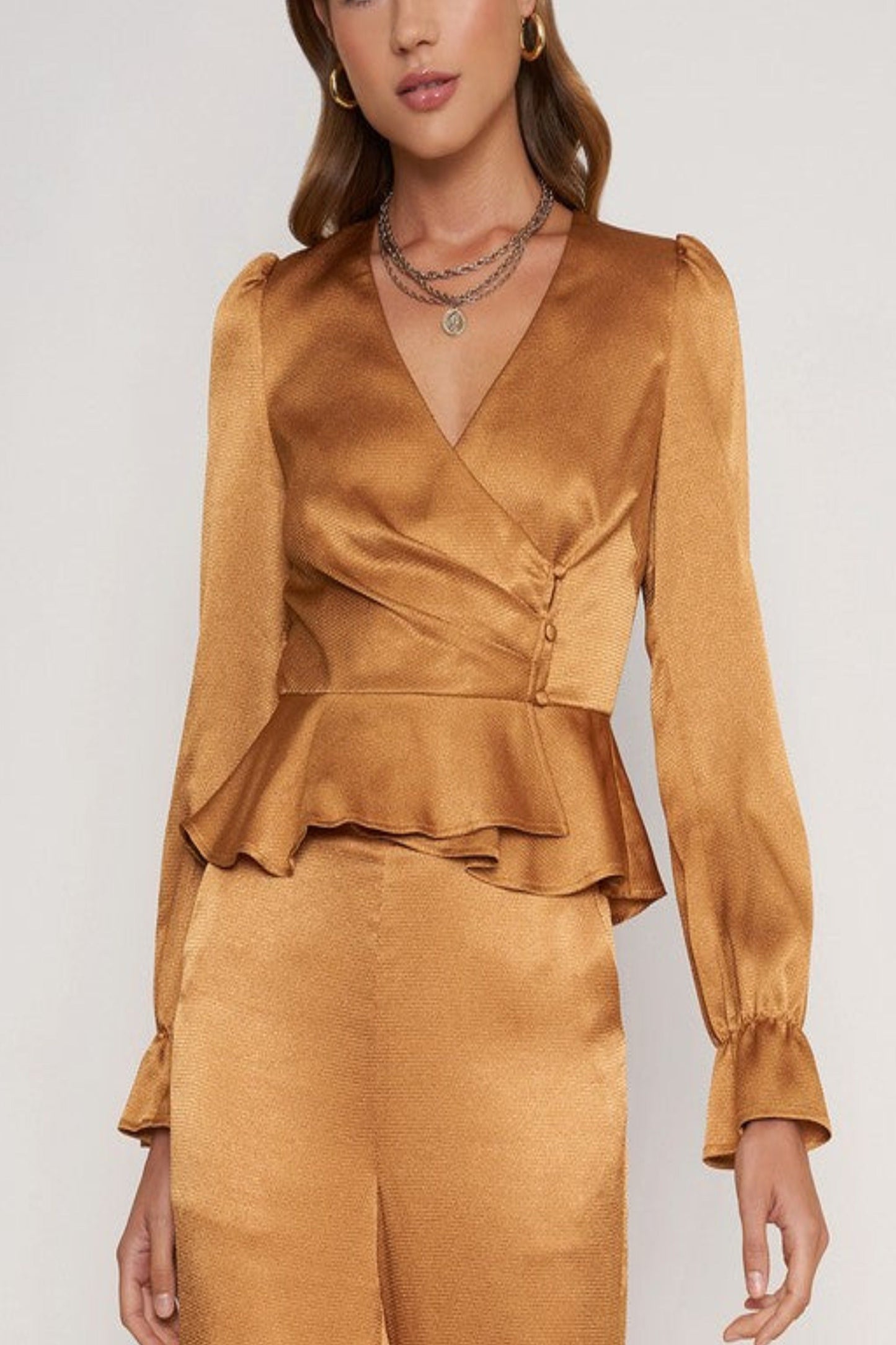 Copper Glitz Top & Wide Leg Pants Set