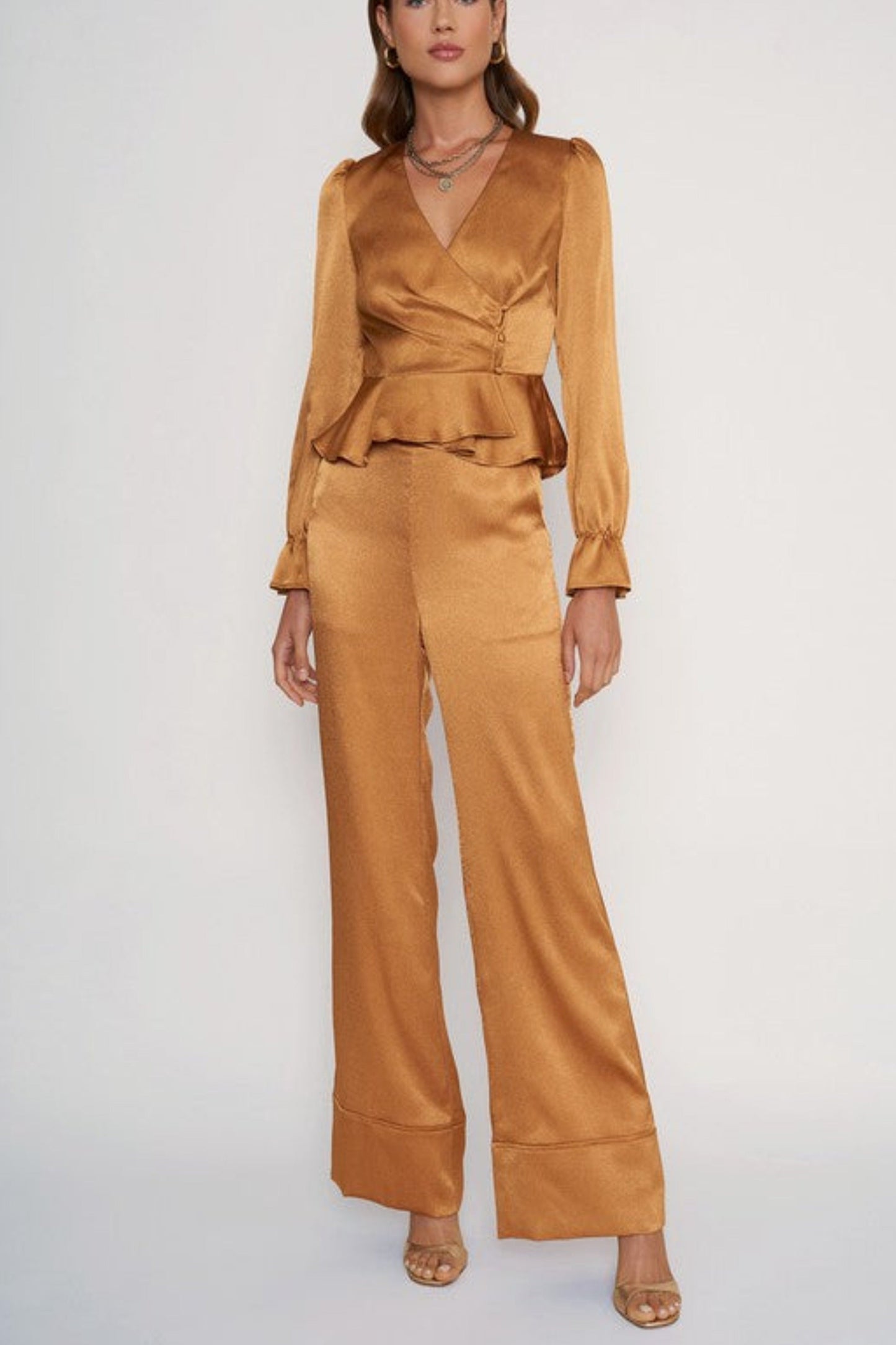Copper Glitz Top & Wide Leg Pants Set