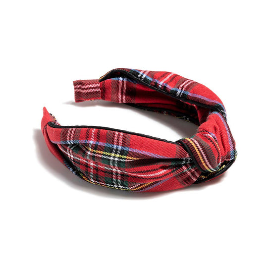Knotted Plaid Headband Red