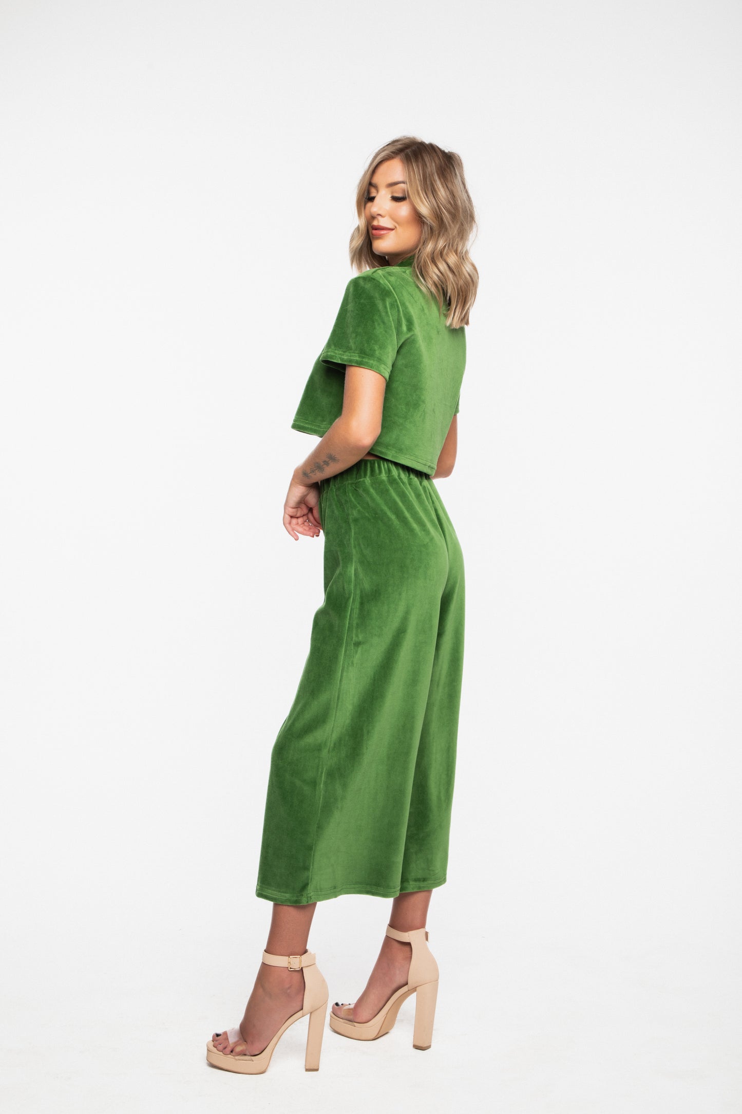 Emerald Button Down Crop & Pants Set