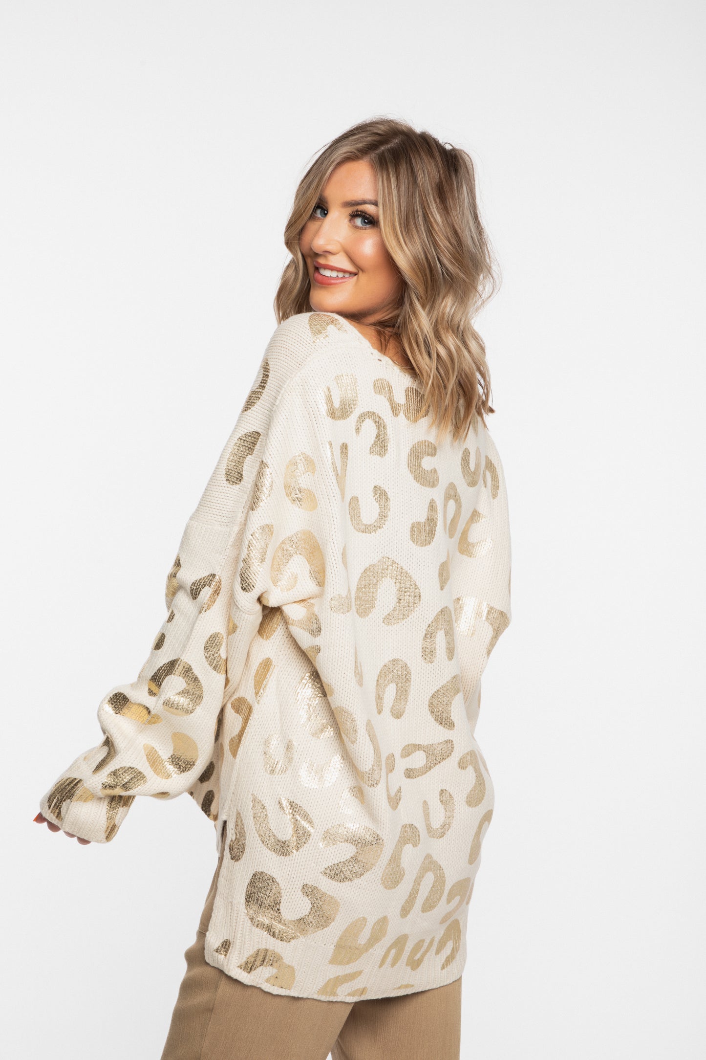 Gold Leopard Print Pullover Sweater