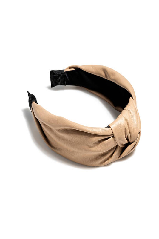 Faux Leather Knotted Headband Cream
