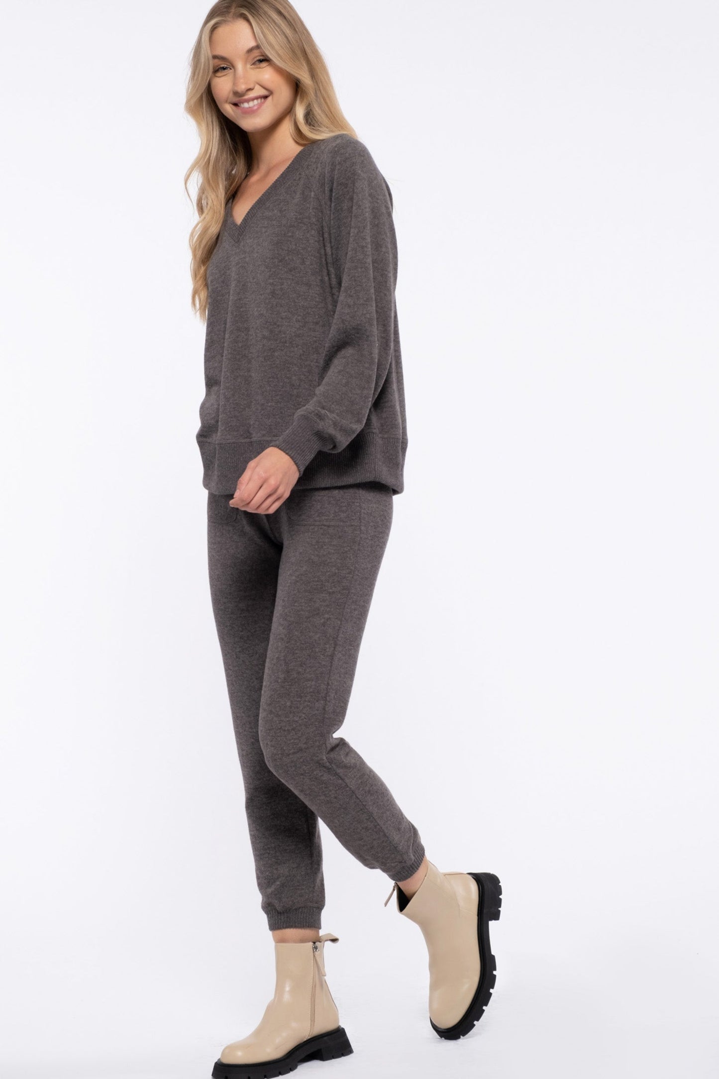 Home For The Holidays Charcoal Top & Jogger Set