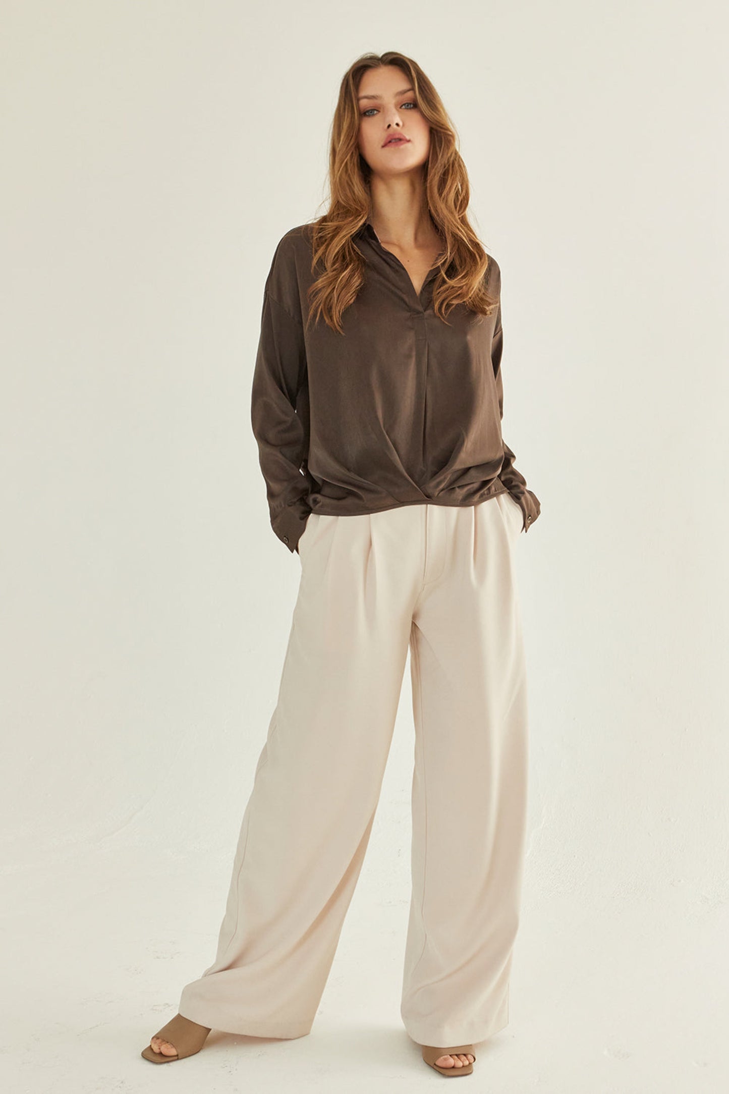 Paige Faux Surplice Satin Top