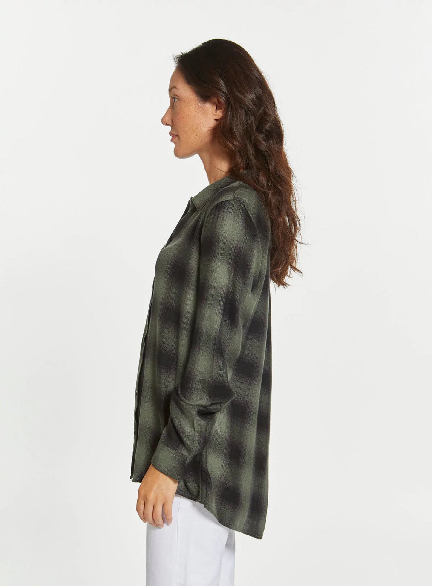 Pine Plaid Button Down Top