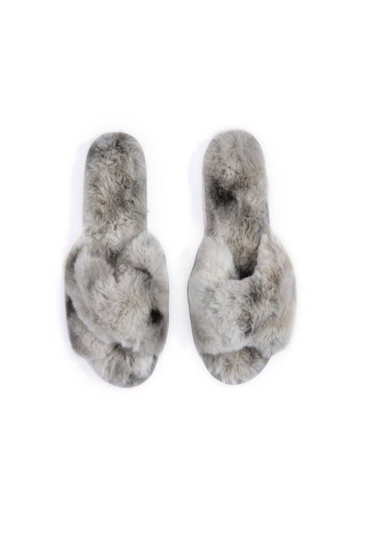 Grey Tie Dye  Faux Fur Slippers