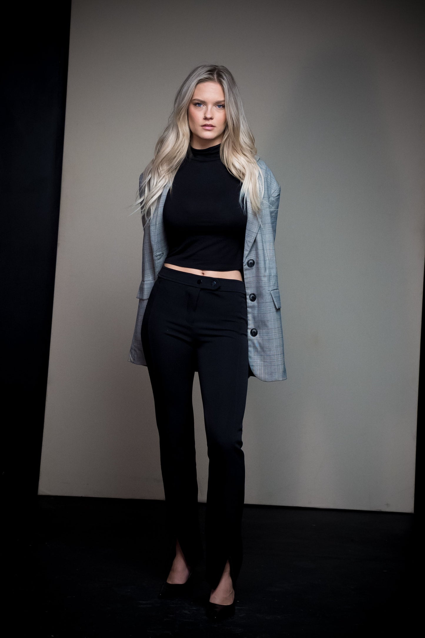 Check Pattern Oversized Boyfriend Blazer