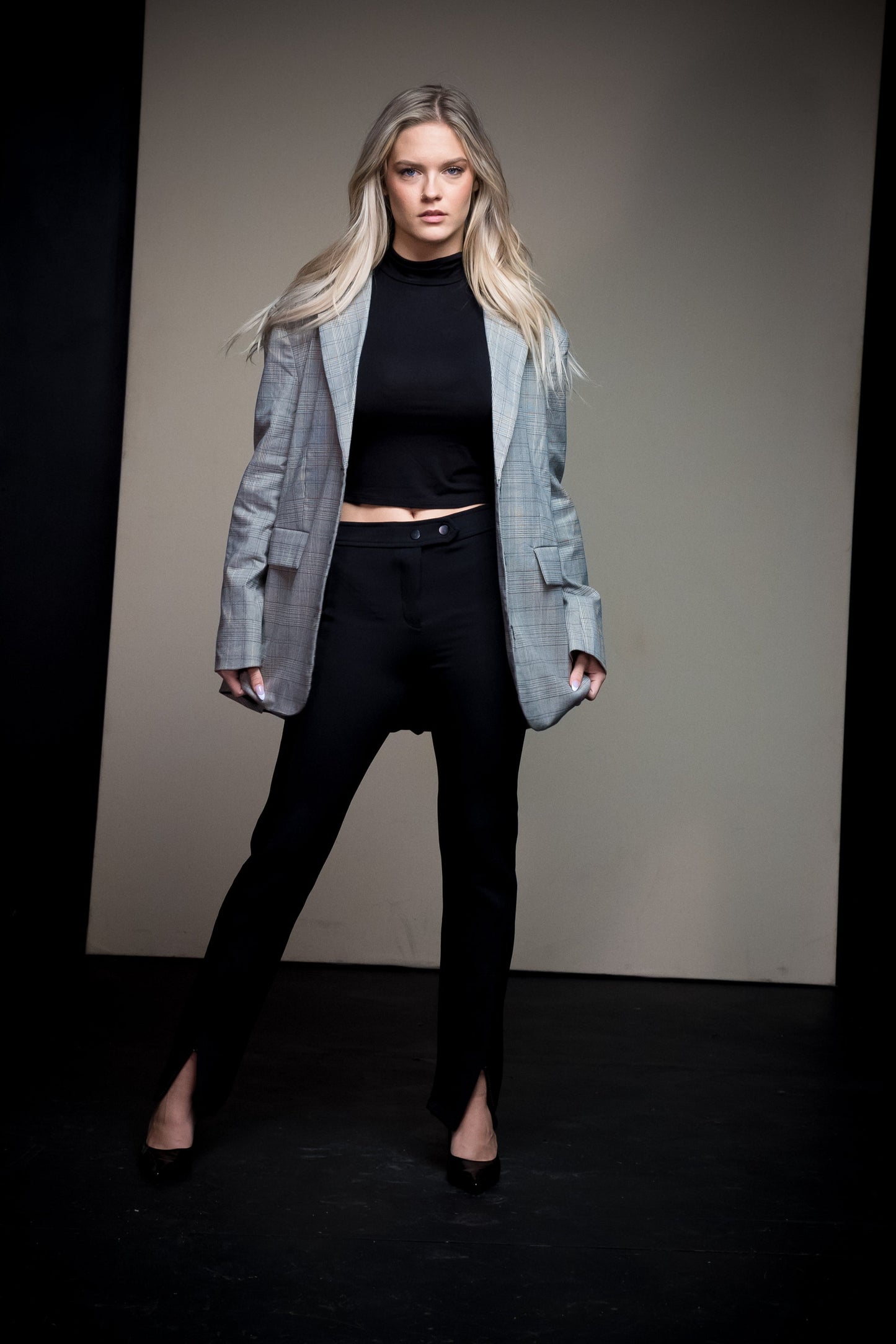 Check Pattern Oversized Boyfriend Blazer