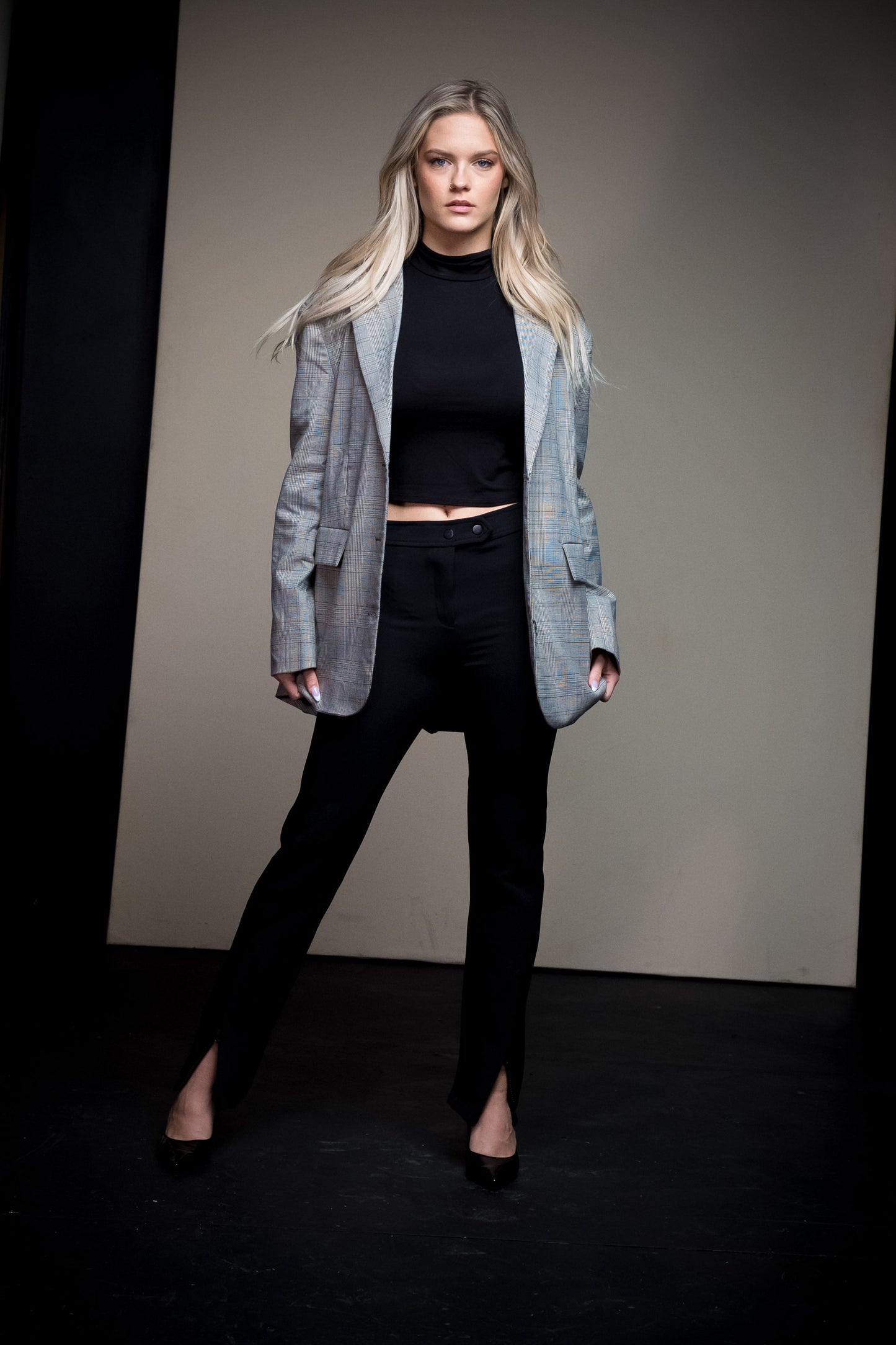 Check Pattern Oversized Boyfriend Blazer