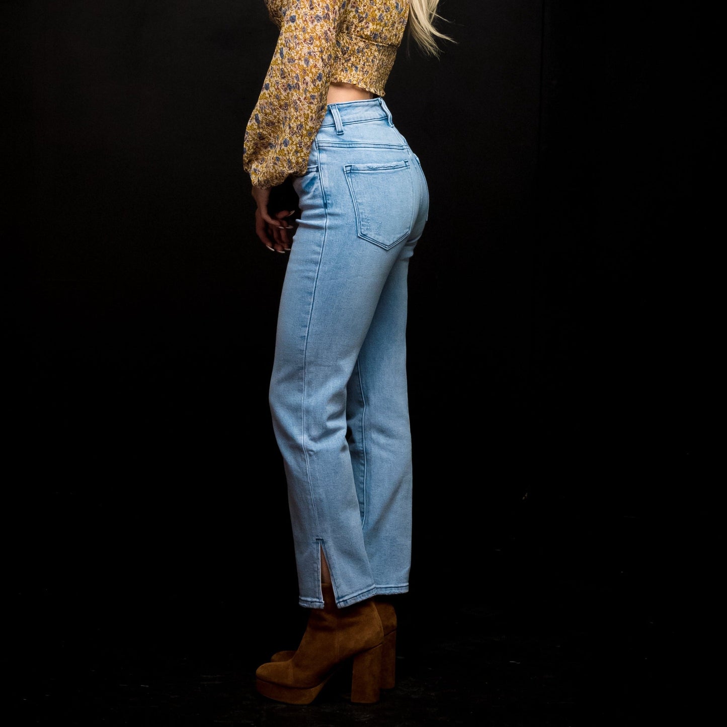 Super High Rise Straight Jean W Side Slit